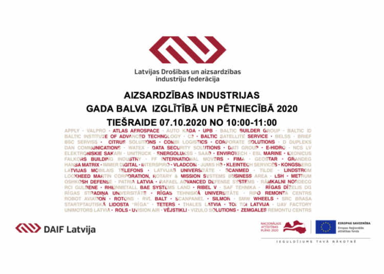 Tiks pasniegtas aizsardzības industrijas gada balvas izglītībā un pētniecībā