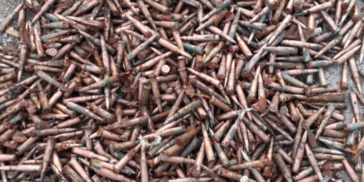 FOTO: Bolderājā meža slēpnī atrod ievērojamu šaujamieroču un sprāgstvielu arsenālu