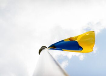 Personu grupa Rīgas centrā norauj Ukrainas karogu un tiek aizturēta Personu grupa Rīgas centrā norauj Ukrainas karogu un tiek aizturēta