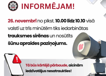 26.novembrī visā Latvijā iedarbinās trauksmes sirēnas un nosūtīs šūnu apraides paziņojumu